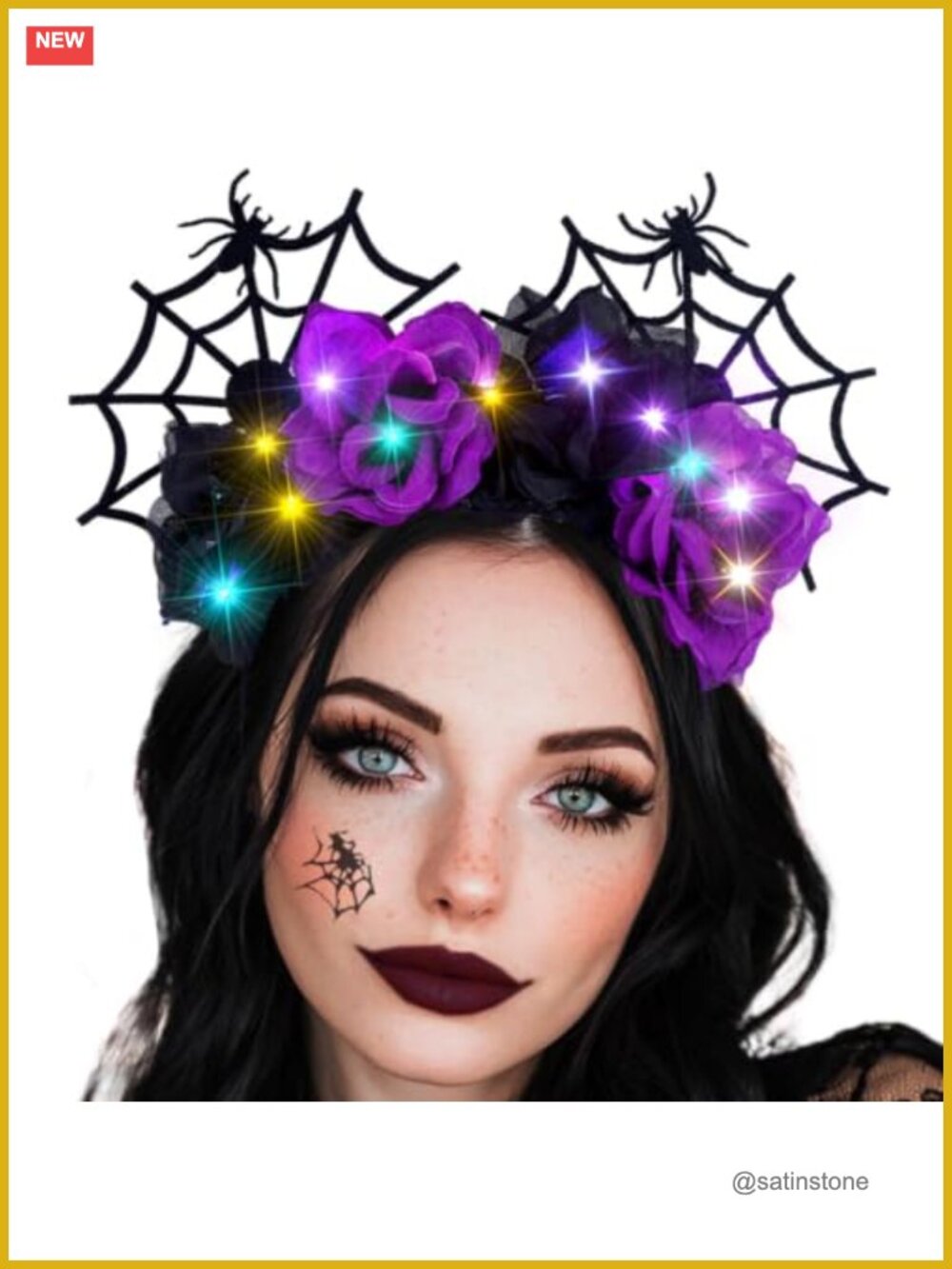 LED Spider Web Headband Light Up Flower Crown Halloween Hair Accessory Women